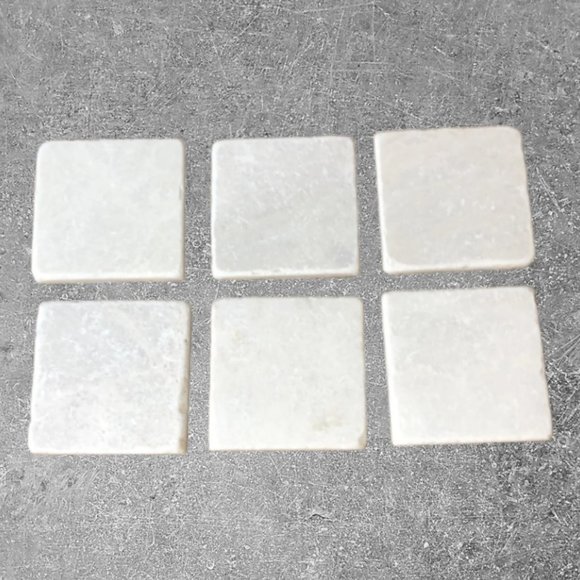 6 Natural White Stone COASTERS w/ Grey Marbling Full Set Boho Cottagecore - Picture 4 of 7